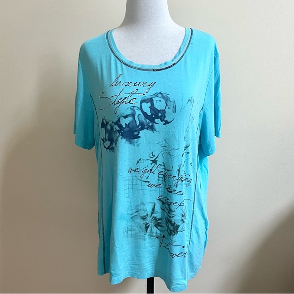 #Summer50-Anna Bella~T-Shirt Blouse-Size XL~Turquoise - Picture 1 of 9